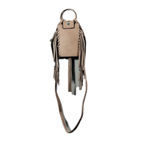 Mudd Taupe Boho Fringe Cell Crossbody Bag - Picture 7 of 8